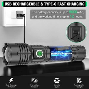 Lampe torche tactique LED rechargeable par USB 30W, batterie intégrée, portée de 1500 mètres, lampe de camping, lampe de poche - Product Image 6