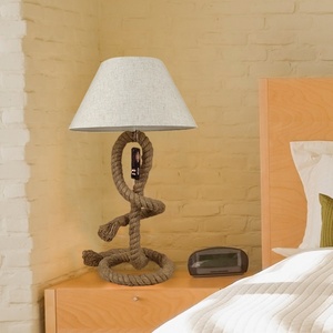 Lámpara de Mesa Moderna de Lujo con Pantalla de <span class=keywords><strong>Tela</strong></span>, Base de Cuerda de Cáñamo, LED Regulable, Decoración para el Hogar, Lámpara de Noche para Mesa de Noche, AC E26 - Product Image 6