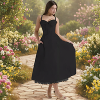 Gaun Vintage Eropa Amerika Seri Floral Elegan Gaya Prancis Musim Panas Tanpa Tali Anti-Statis 2XL Pelangsing Model A-Line Pinggang Tinggi