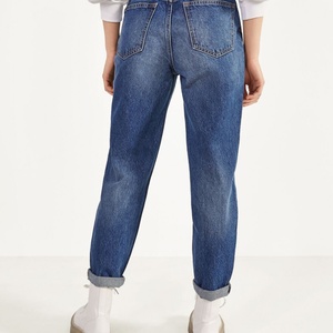 Jean en denim confortable pour femme, taille haute, 5 poches, fermeture éclair, coton, coupe fuselée, style Mom, bleu - Product Image 5