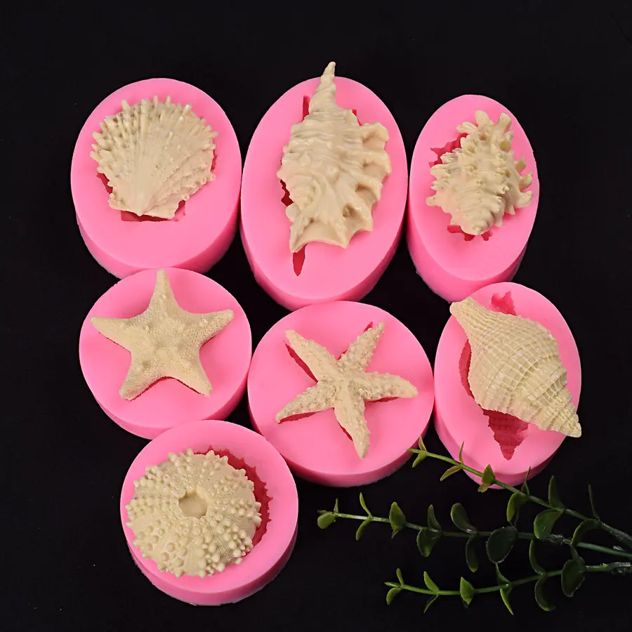 7 forma diferente Oceano Vento Série Conch Starfish Shell Silicone Mold marinho bio fondant assar molde