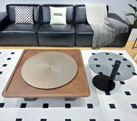 Ensemble de tables basses carrées en bois de luxe moderne, avec cadre carré texturé en bois, plateau rond texturé et table d'appoint en verre