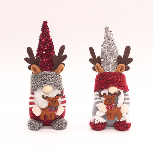 Muñeco de Gnomo Navideño con Gorro de Lentejuelas y Adorno de Reno, Figura Decorativa de Tela para Interiores HX-2263 - Product Image 5