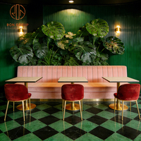 Juego de Muebles para Cafetería o Restaurante, Sillas y Mesa Redondas de Mármol, Asientos de Cabina