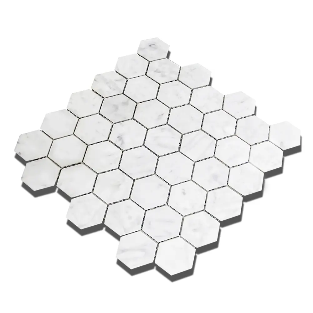 Carreau de mosaïque en marbre blanc hexagone de Carrare en pierre naturelle pour mur de salle de bain