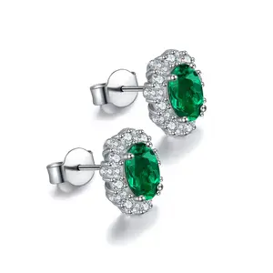 Cheap Sterling Silver Earrings Lab Grown Zambian Emerald Studs Cubic Zirconia Earrings S925 Solid Silver