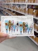 Ongles press-on de luxe en ABS avec colle – Couverture complète, longs, pour salon, motif stiletto, forme cercueil, décor strass pour les doigts