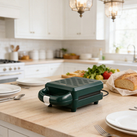 Mini gaufrier électrique 3-en-1 noir avec protection contre la surchauffe et thermostat réglable pour usage domestique