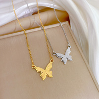 Collier pendentif papillon brillant - Collier en or élégant et simple pour femme avec intérieur en or véritable intégré au fermoir