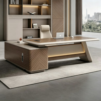 Conjunto de Silla de Oficina Ejecutiva de Lujo Ligero, Estilo Empresarial para Presidente/Gerente, Muebles Modernos de Madera con Luz LED y Diseño Chevron