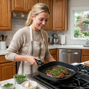 E-TOP Juego de 7 Utensilios de Cocina Negros, Sartén, Cacerola con Tapa, Aptos para Alimentos, para Cocinar, Freír con Aceite o Mantequilla, Hervir Sopa, Utensilios de Cocina Tipo Le <span class=keywords><strong>Creuset</strong></span> - Product Image 6