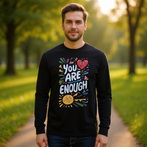 T-shirt a maniche lunghe con citazione ispiratrice You Are Enough, design unisex, vestibilità morbida e confortevole, di alta qualità - Product Image 3