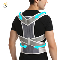 SHILION Correcteur de posture réglable en tissu maille polyester-coton, soutien de la clavicule, attelle dorsale portable et respirante pour adultes