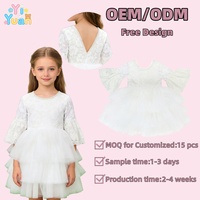 Robe ODM personnalisée en tulle blanc à manches cloche et dentelle pour bébés et petites filles, idéale pour mariages, anniversaires et occasions spéciales