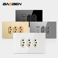BAOBEN Interrupteur mural standard brésilien avec prise USB-C + panneau en verre trempé, design esthétique moderne pour la maison