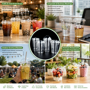 Vasos Fríos Transparentes de PLA de 12oz, 16oz y 24oz, Vasos Compostables para Bebidas con Tapas Planas Tipo Domo para Bebidas Frías - Product Image 2