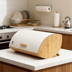 Caja de Pan de Bambú con Recipiente Metálico Hermético para Almacenamiento, Organizador de Alimentos para la Encimera de la Cocina, Contenedor con Tapa de Bambú, Venta al Por Mayor - Product Image 5