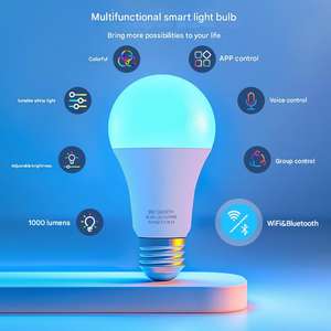 <span class=keywords><strong>Ampoule</strong></span> <span class=keywords><strong>LED</strong></span> RGB Multicolore E27 à Visser en Aluminium avec Boîtier Plastique, Contrôle Wi-Fi, Ra80 2700K Blanc Chaud Doux 7W/9W/10W, Changement de Couleur - Product Image 5