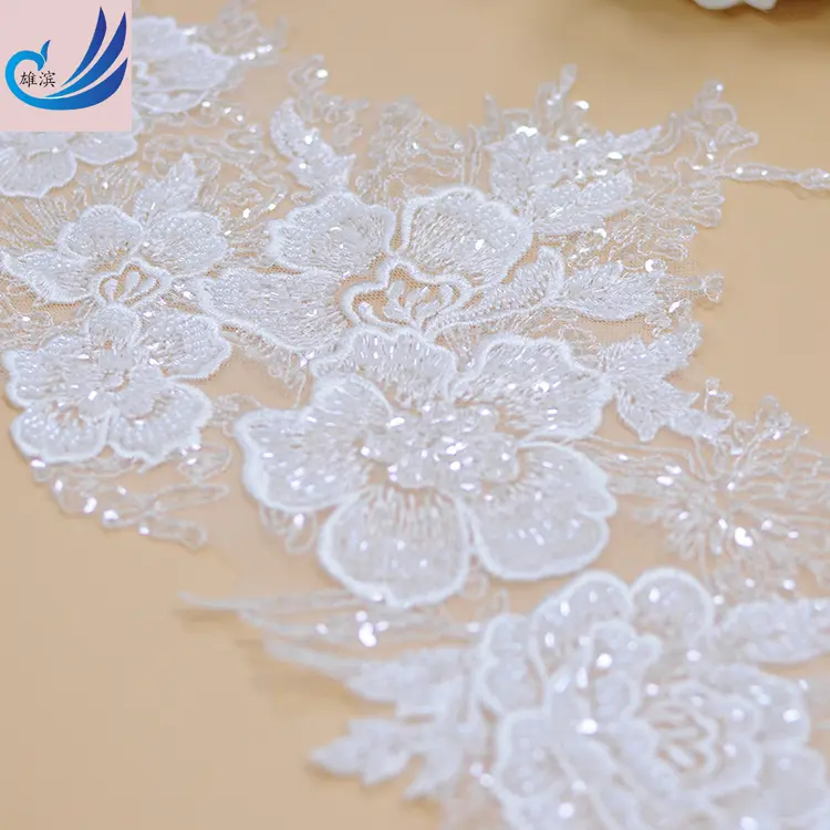 New Design Luxury 3d Colorful Flower Mesh Embroidered Rhinestone Lace Beaded Applique Diy Lace Fabric Trim With Sequins
