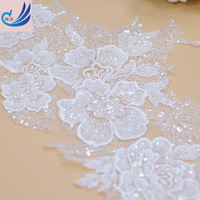 Nouvelle conception de luxe 3d maille de fleur colorée broderie strass dentelle perlée Applique bricolage dentelle garniture de tissu avec paillettes