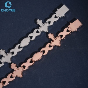Pulseras de cruz de moissanita de plata 925 chapadas en rodio, joyería de lujo para fiestas, con pavé de moissanita de colores, estilo cubano. - Product Image 5
