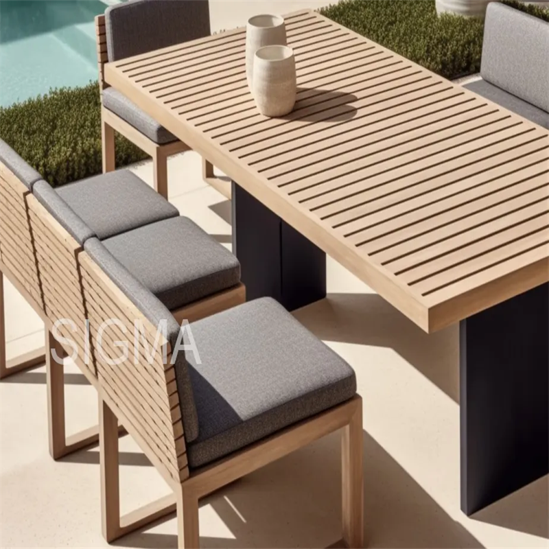 Outdoor All Weather Modern Design Patio Wooden Teak Frame Garden Armchair Dining Table Chair Set Furniture Love Seat Sofa