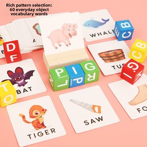 Jeu de cartes d'anglais pour l'éducation précoce des enfants transfrontalier, jeu de lettres pour bébés, blocs de construction pour la reconnaissance des lettres et l'association des mots - Product Image 4