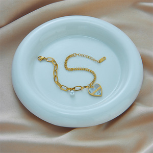 New thép không gỉ 18K mạ vàng không đối xứng nối OT khóa vỏ tim vòng cổ ngọc trai Vòng đeo tay thiết lập đồ trang sức cho phụ nữ - Product Image 6