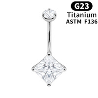 Piercing de nombril unisexe en titane G23 F136 avec zircon carré, filetage externe, bijoux de piercing de mode européenne