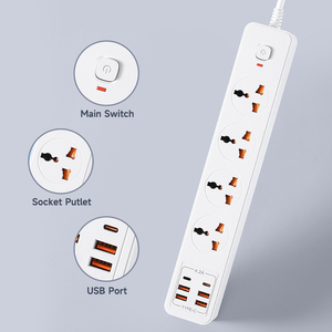 Tira de alimentación eléctrica universal, cable de extensión de toma de corriente de 4 salidas con puertos USB, tira de Alimentación protectora contra sobretensiones - Product Image 4