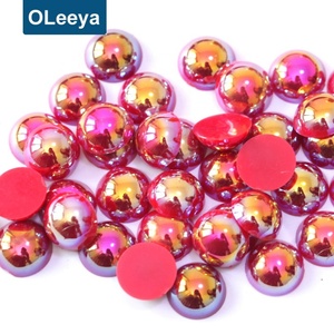 Perles en plastique non thermocollantes, strass à dos plat 3mm blanc AB, perles demi-rondes en ABS imitation perle pour décoration DIY - Product Image 1