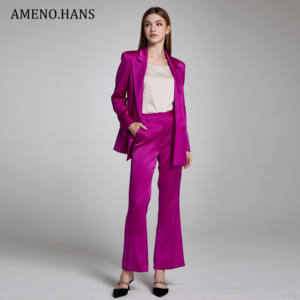 Vente en gros populaire bureau dames femmes d'affaires <span class=keywords><strong>violet</strong></span> boutons simples costume Blazer <span class=keywords><strong>pantalon</strong></span> ensemble deux pièces - Product Image 5