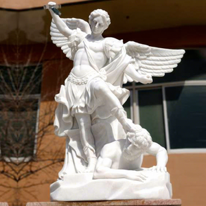 Statue de l'archange Michel en marbre blanc grandeur nature, sculpture religieuse pour la décoration de jardin - Product Image 1