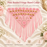 Col châle à franges perlées roses, cape triangulaire à strass et paillettes, garniture à pompons faite à la main pour costumes de danse, fêtes, festivals et projets DIY