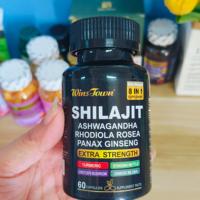 Capsules de résine de Shilajit naturelles enrichies en Ashwagandha et curcuma, améliorent la fonction cognitive et la concentration, un complément alimentaire.