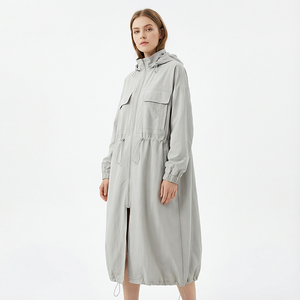 Abrigo Largo con Capucha para <span class=keywords><strong>Mujer</strong></span>, Largo hasta la Rodilla, Dos Bolsillos Grandes, Dobladillo, Cierre Completo con Cremallera, Ropa de Abrigo Informal para Viajar al Trabajo - Product Image 1