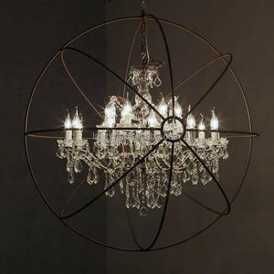 Lampadario in cristallo Orb 18 luci in ferro battuto <span class=keywords><strong>rococò</strong></span> del 19 ° secolo per ristorante - Product Image 3