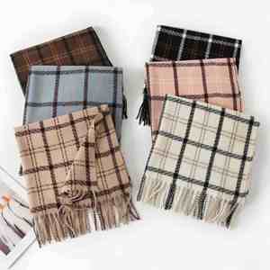 Bufanda de Cachemira Sintética con Estampado a Cuadros Estilo Coreano para Otoño e Invierno, Bufanda Larga con Borlas y Diseño de Pata de Gallo, Gruesa y Cálida para Mujer - Product Image 2