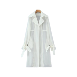 SHENZHU 2025 Primavera, Nuevo Abrigo Largo Informal para Mujer, con Cuello Transparente, Sin Botones, <span class=keywords><strong>Chaqueta</strong></span> de Protección Solar 25154 - Product Image 1