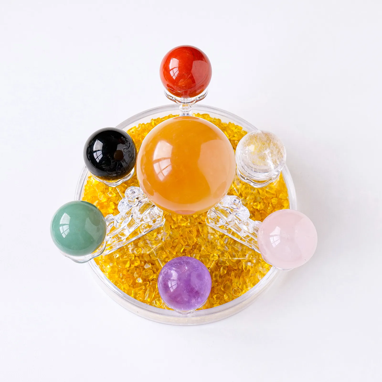 Vente en gros cristal de guérison naturel fait à la main sept boules de chakras artisanat ornement sphères de cristal Qixing-Array pour la décoration