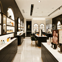 Edgy Luxe Cosmetics Boutique Featuring Tiered Open Shelves, Partial Enclosure Checkout, and Integrated LED Display Shelves