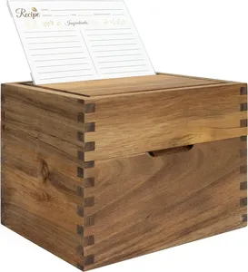 Premium Acacia Wood <strong>Recipe</strong> <strong>Card</strong> Holder Custom Large Wooden <strong>Recipe</strong> <strong>Box</strong> with <strong>Cards</strong> Wooden Boxes with Sliding Lid - Product Image 1