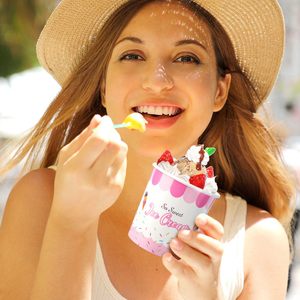 Tùy chỉnh sinh thái thân thiện với sữa chua bánh Bingsu mềm phục vụ bát tráng miệng bao bì Kem cốc giấy với mái vòm có nắp đậy - Product Image 5