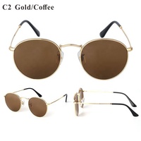 Lunettes de soleil rondes rétro en acier haut de gamme pour hommes et femmes Lunettes de soleil à monture dorée et grise