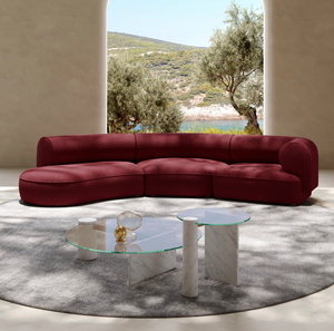 أريكة فاخرة منحنية بثلاثة مقاعد مغطاة بالقماش العصري لغرفة المعيشة والفنادق والفلل، أثاث راقي - Product Image 2