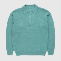 Polo en maille de mohair brossé de luxe sur mesure pour homme, pull doux en laine mohair à boutons, tricoté et duveteux