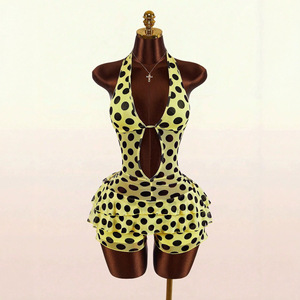 Abito <span class=keywords><strong>Corto</strong></span> da Donna con Stampa Leopardata, Sexy e Aderente, con Spalline Incrociate, Schiena Scoperta, Allacciatura e Volant - Product Image 2