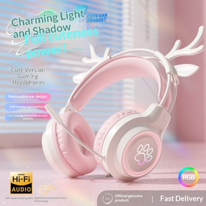 Cute Cat Ear Wired Gaming Headset Over Ear Headphones With Mic For PC Laptop Wholesale - Product Image 2
