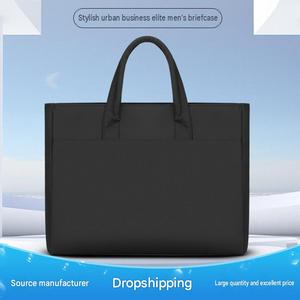 Shoulder Messenger Soft Black Office Durable Genuine Leather Oxford Handle Zipper Unisex <b>Document</b> Storage Laptop <b>Bag</b>. - Product Image 3