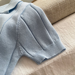 Ensemble de vêtements pour garçon, été 2026, polo en tricot bleu + pantalon capri blanc, ensemble décontracté 2 pièces - Product Image 5